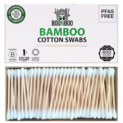 BOONBOO Organic Bamboo Cotton Swabs, PFAS-Free, 600 Count - Eco-Friendly & Hypoallergenic