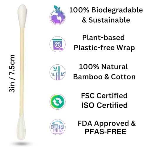 BOONBOO Organic Bamboo Cotton Swabs, PFAS-Free, 600 Count - Eco-Friendly & Hypoallergenic - görsel 4