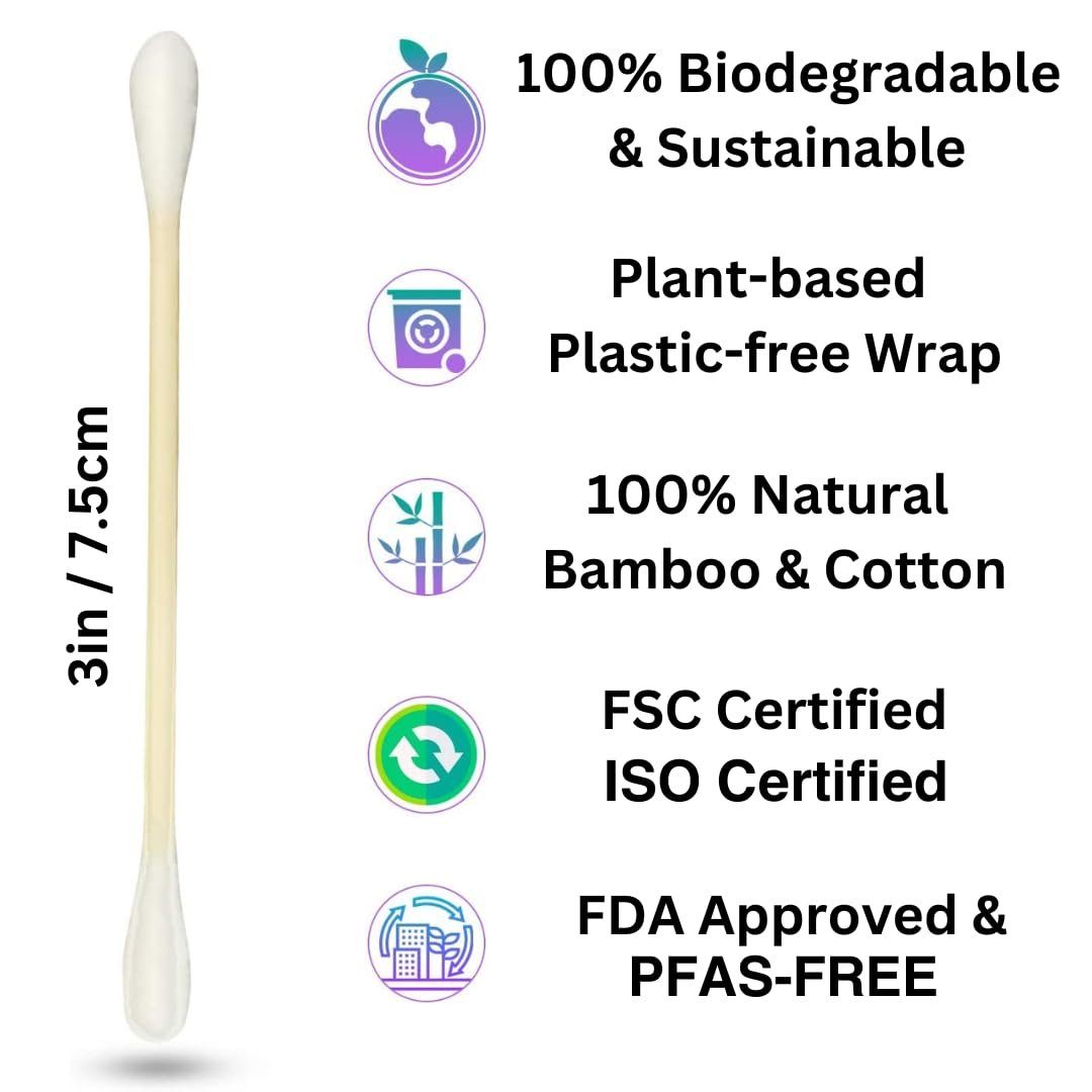 BOONBOO Organic Bamboo Cotton Swabs, PFAS-Free, 600 Count - Eco-Friendly & Hypoallergenic - görsel 3
