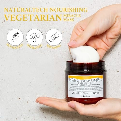 Davines Naturaltech Nourishing Vegetarian Miracle Mask – Restructuring & Hydrating Hair Mask for Dry & Damaged Hair with Vegetal Keratin, Intense Repair Treatment, 8.45 Fl Oz Avelisse