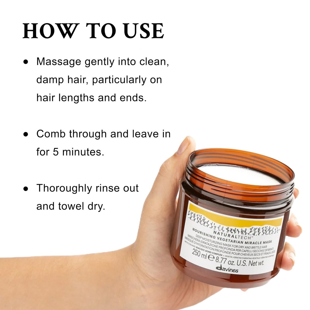 Davines Naturaltech Nourishing Vegetarian Miracle Mask – Restructuring & Hydrating Hair Mask for Dry & Damaged Hair with Vegetal Keratin, Intense Repair Treatment, 8.45 Fl Oz Avelisse