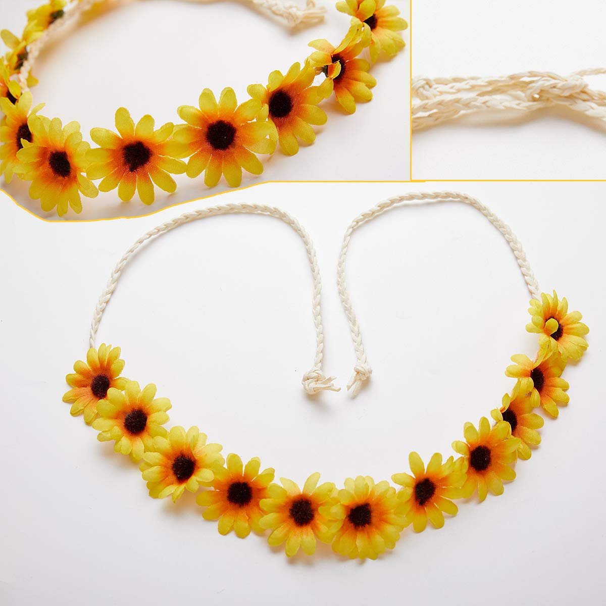 zYoung 2-Pack Yellow Fashion Flower Headbands – Sunflower Hair Wreath for Festival, Wedding & Everyday Style - görsel 9