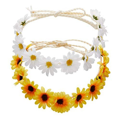 zYoung 2-Pack Yellow Fashion Flower Headbands – Sunflower Hair Wreath for Festival, Wedding & Everyday Style