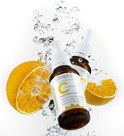 VITAYES Vitamin C Face Serum with Hyaluronic Acid – Anti-Aging, Brightening & Hydrating Serum for Dark Spots, Fine Lines & Wrinkles – 1 Oz