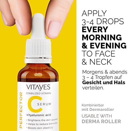 VITAYES Vitamin C Face Serum with Hyaluronic Acid – Anti-Aging, Brightening & Hydrating Serum for Dark Spots, Fine Lines & Wrinkles – 1 Oz - görsel 12