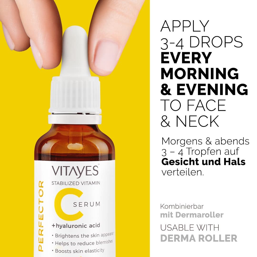 VITAYES Vitamin C Face Serum with Hyaluronic Acid – Anti-Aging, Brightening & Hydrating Serum for Dark Spots, Fine Lines & Wrinkles – 1 Oz - görsel 11