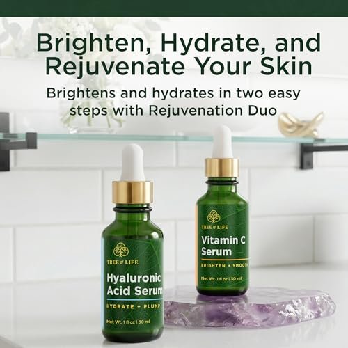 Tree of Life Beauty Facial Skin Care Set - Vitamin C & Hyaluronic Acid Serums for Brightening, Firming & Hydrating | 2-Pack, 1 Fl Oz Each Avelisse