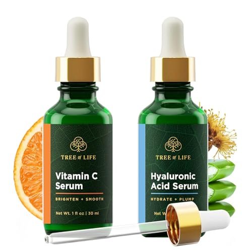 Tree of Life Beauty Facial Skin Care Set - Vitamin C & Hyaluronic Acid Serums for Brightening, Firming & Hydrating | 2-Pack, 1 Fl Oz Each Avelisse