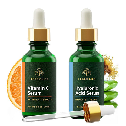 Tree of Life Beauty Facial Skin Care Set - Vitamin C & Hyaluronic Acid Serums for Brightening, Firming & Hydrating | 2-Pack, 1 Fl Oz Each Avelisse