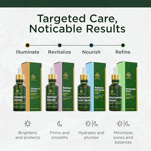 Tree of Life Beauty Facial Skin Care Set - Vitamin C & Hyaluronic Acid Serums for Brightening, Firming & Hydrating | 2-Pack, 1 Fl Oz Each Avelisse
