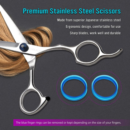 COOLALA Stainless Steel Hair Cutting Scissors 6.5 Inch - Professional Salon Barber Haircut Shears for Home Use, Includes Comb