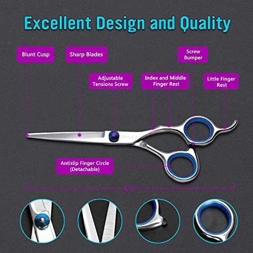 COOLALA Stainless Steel Hair Cutting Scissors 6.5 Inch - Professional Salon Barber Haircut Shears for Home Use, Includes Comb - görsel 6