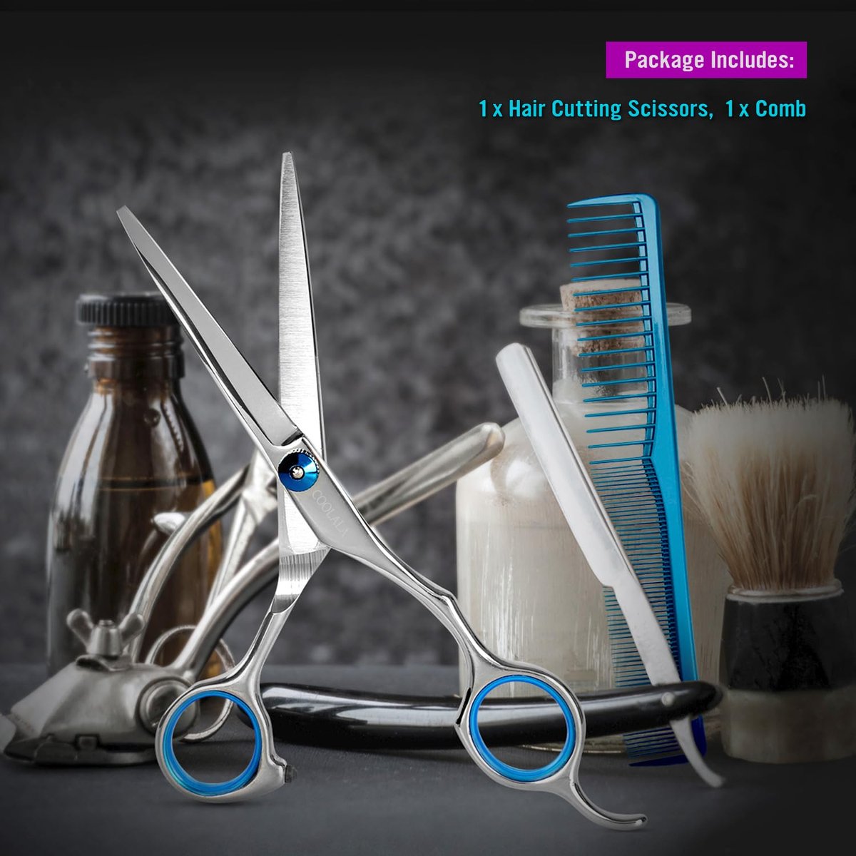 COOLALA Stainless Steel Hair Cutting Scissors 6.5 Inch - Professional Salon Barber Haircut Shears for Home Use, Includes Comb - görsel 11