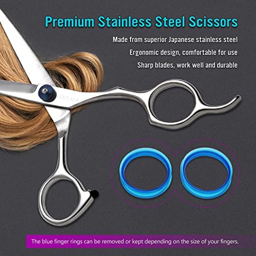 COOLALA Stainless Steel Hair Cutting Scissors 6.5 Inch - Professional Salon Barber Haircut Shears for Home Use, Includes Comb - görsel 10