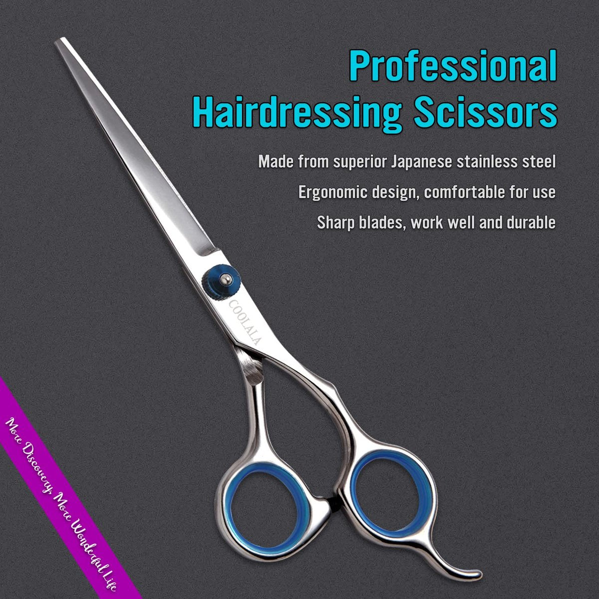 COOLALA Stainless Steel Hair Cutting Scissors 6.5 Inch - Professional Salon Barber Haircut Shears for Home Use, Includes Comb - görsel 3