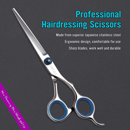 COOLALA Stainless Steel Hair Cutting Scissors 6.5 Inch - Professional Salon Barber Haircut Shears for Home Use, Includes Comb