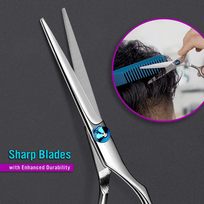 COOLALA Stainless Steel Hair Cutting Scissors 6.5 Inch - Professional Salon Barber Haircut Shears for Home Use, Includes Comb