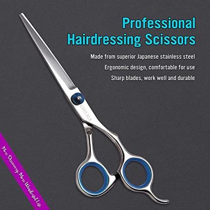 COOLALA Stainless Steel Hair Cutting Scissors 6.5 Inch - Professional Salon Barber Haircut Shears for Home Use, Includes Comb