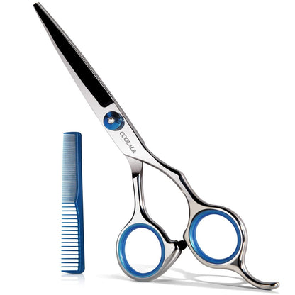 COOLALA Stainless Steel Hair Cutting Scissors 6.5 Inch - Professional Salon Barber Haircut Shears for Home Use, Includes Comb