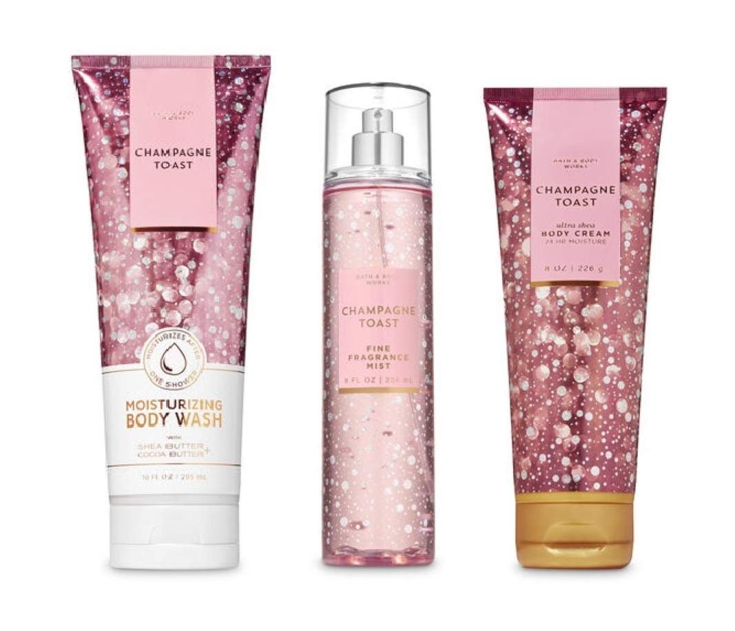 Bath & Body Works Champagne Toast 3-Piece Gift Set: Moisturizing Body Wash, Fine Fragrance Mist & Ultra Shea Body Cream Avelisse