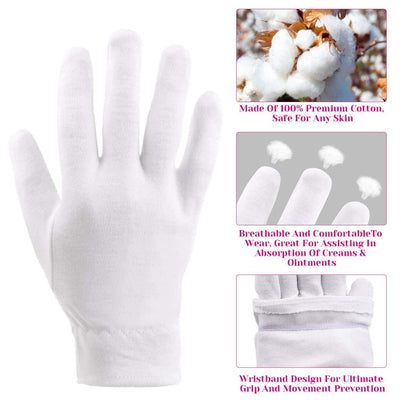 100% Cotton Gloves for Dry Hands & Eczema - Selizo 10 Pairs White Moisturizing Gloves for Dry Skin, Sensitive, Irritated Skin, Spa Treatment