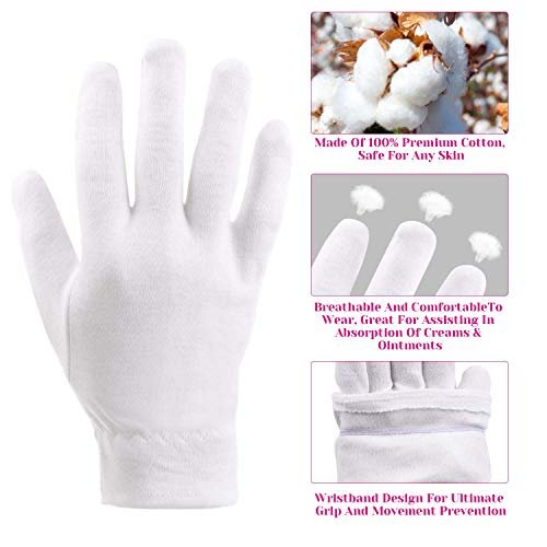100% Cotton Gloves for Dry Hands & Eczema - Selizo 10 Pairs White Moisturizing Gloves for Dry Skin, Sensitive, Irritated Skin, Spa Treatment - görsel 6