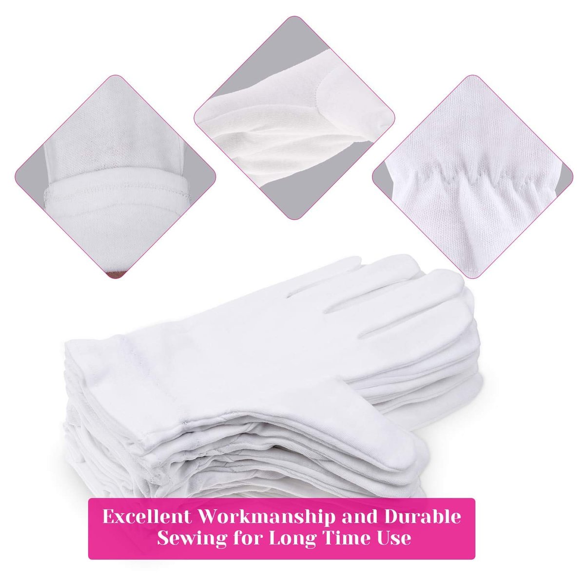 100% Cotton Gloves for Dry Hands & Eczema - Selizo 10 Pairs White Moisturizing Gloves for Dry Skin, Sensitive, Irritated Skin, Spa Treatment - görsel 7