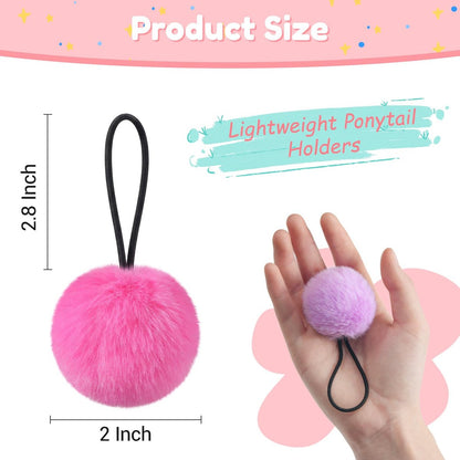 MORGLES 16-Pack Fluffy Pom Pom Hair Ties – Soft Ponytail Holders for Girls & Toddlers, 2-Inch, Multi-Color