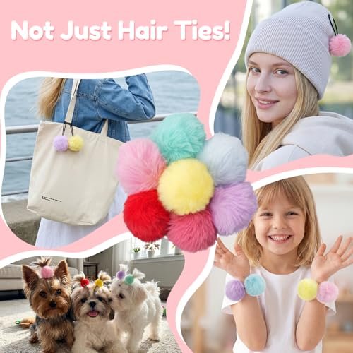 MORGLES 16-Pack Fluffy Pom Pom Hair Ties – Soft Ponytail Holders for Girls & Toddlers, 2-Inch, Multi-Color - görsel 10