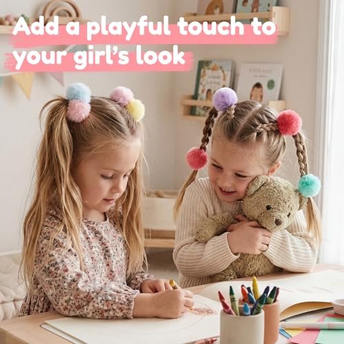 MORGLES 16-Pack Fluffy Pom Pom Hair Ties – Soft Ponytail Holders for Girls & Toddlers, 2-Inch, Multi-Color - görsel 14