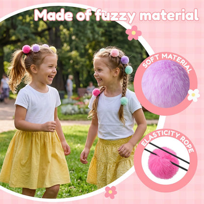 MORGLES 16-Pack Fluffy Pom Pom Hair Ties – Soft Ponytail Holders for Girls & Toddlers, 2-Inch, Multi-Color