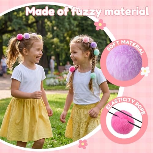 MORGLES 16-Pack Fluffy Pom Pom Hair Ties – Soft Ponytail Holders for Girls & Toddlers, 2-Inch, Multi-Color - görsel 8