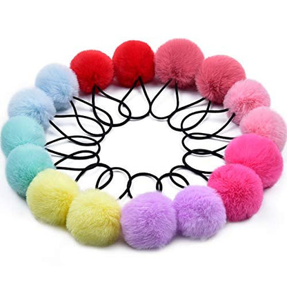 MORGLES 16-Pack Fluffy Pom Pom Hair Ties – Soft Ponytail Holders for Girls & Toddlers, 2-Inch, Multi-Color