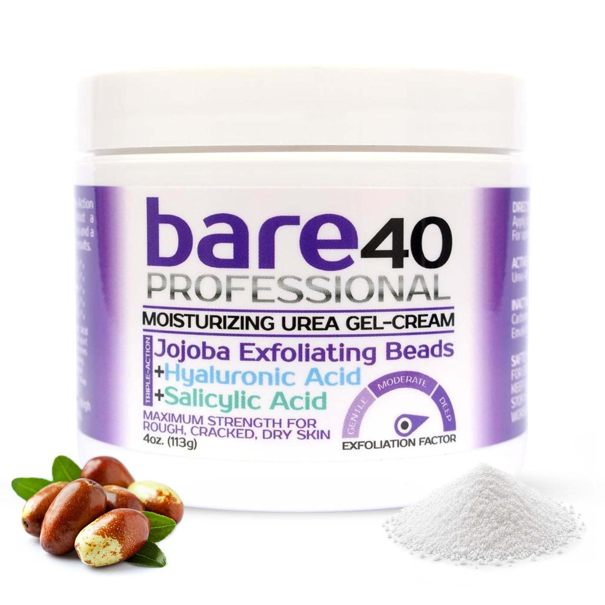 BARE 40 PRO 40% Urea Gel with 2% Salicylic Acid, Hyaluronic Acid, Tea Tree Oil & Aloe Vera – Exfoliating & Hydrating Foot and Body Gel for Dry, Rough Skin, 4oz Jar, Made in USA Avelisse