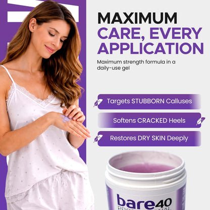 BARE 40 PRO 40% Urea Gel with 2% Salicylic Acid, Hyaluronic Acid, Tea Tree Oil & Aloe Vera – Exfoliating & Hydrating Foot and Body Gel for Dry, Rough Skin, 4oz Jar, Made in USA Avelisse