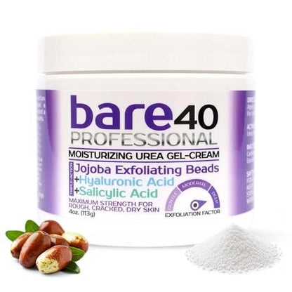 BARE 40 PRO 40% Urea Gel with 2% Salicylic Acid, Hyaluronic Acid, Tea Tree Oil & Aloe Vera – Exfoliating & Hydrating Foot and Body Gel for Dry, Rough Skin, 4oz Jar, Made in USA Avelisse
