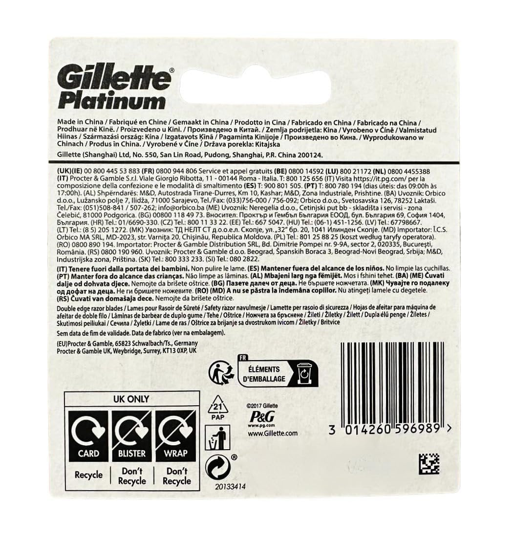 Gillette Double Edge Platinum Safety Razor Blades for Men – 50 Count Stainless Steel Refill Blades Avelisse