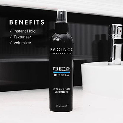 Pacinos Freeze Hair Spray - Extra Hold Texture Spray for All Hair Types - Professional Hair Setting & Finishing Spray for Maximum Volume, 8 Fl Oz Avelisse