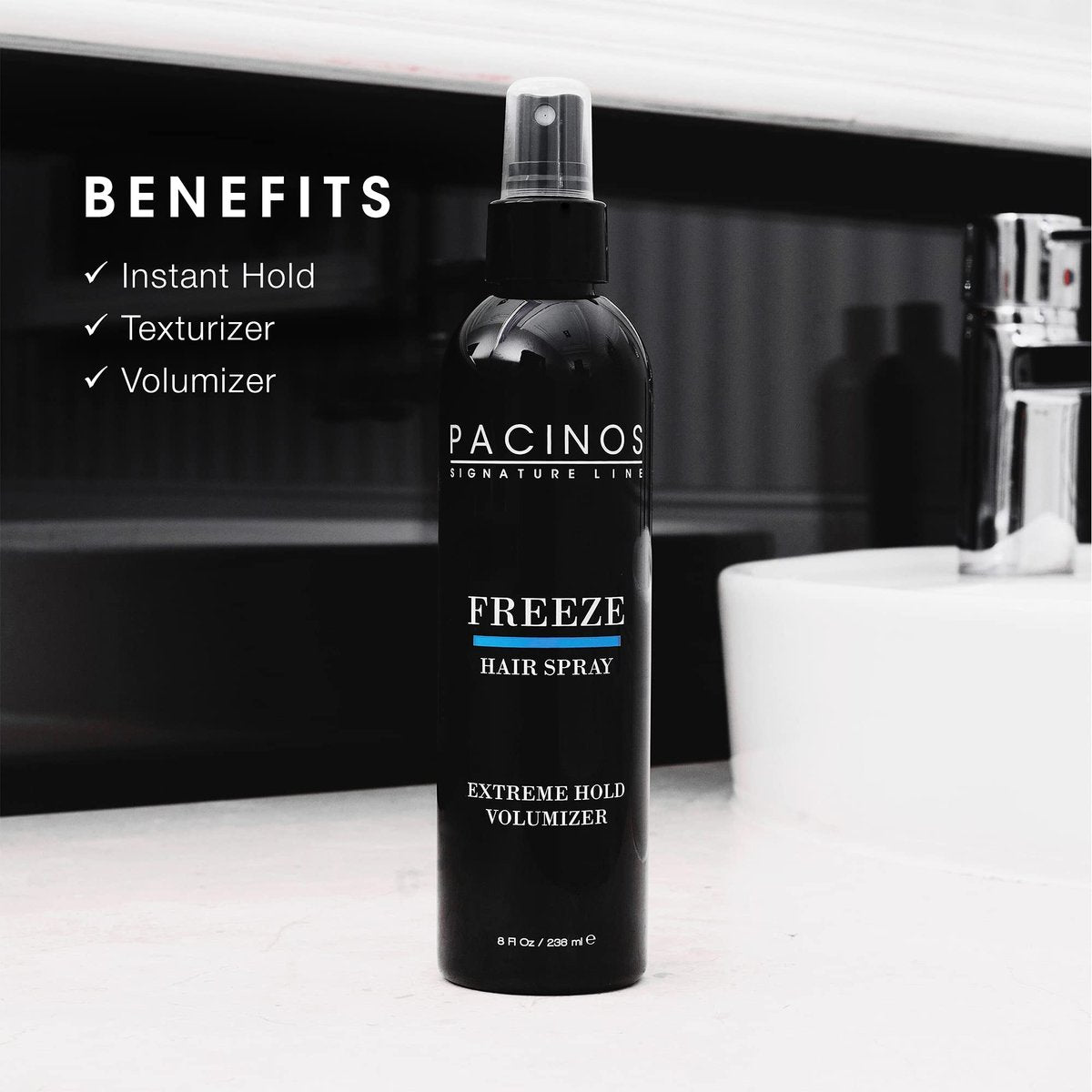 Pacinos Freeze Hair Spray - Extra Hold Texture Spray for All Hair Types - Professional Hair Setting & Finishing Spray for Maximum Volume, 8 Fl Oz Avelisse