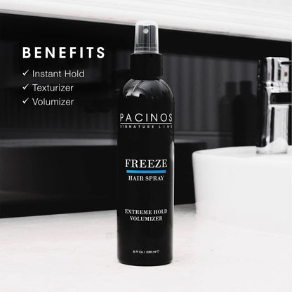 Pacinos Freeze Hair Spray - Extra Hold Texture Spray for All Hair Types - Professional Hair Setting & Finishing Spray for Maximum Volume, 8 Fl Oz Avelisse