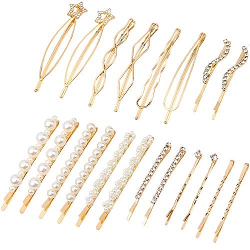 Folansy 20-Piece Elegant Hair Barrettes - Gold Metal Hair Clips with Pearls & Rhinestones for Weddings and Special Occasions - görsel 2