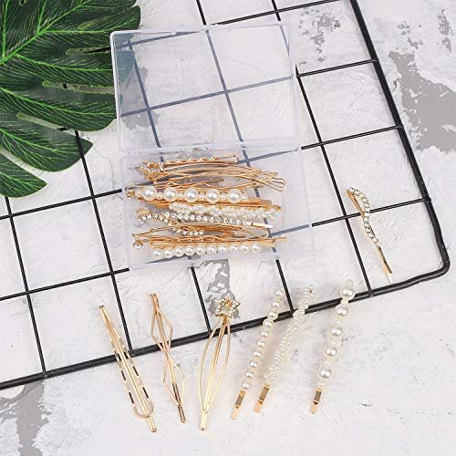 Folansy 20-Piece Elegant Hair Barrettes - Gold Metal Hair Clips with Pearls & Rhinestones for Weddings and Special Occasions - görsel 12