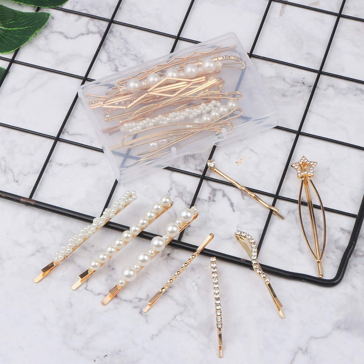 Folansy 20-Piece Elegant Hair Barrettes - Gold Metal Hair Clips with Pearls & Rhinestones for Weddings and Special Occasions - görsel 13