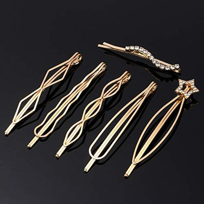 Folansy 20-Piece Elegant Hair Barrettes - Gold Metal Hair Clips with Pearls & Rhinestones for Weddings and Special Occasions
