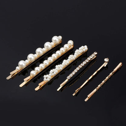 Folansy 20-Piece Elegant Hair Barrettes - Gold Metal Hair Clips with Pearls & Rhinestones for Weddings and Special Occasions