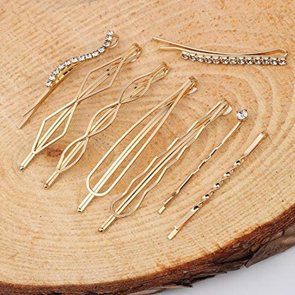 Folansy 20-Piece Elegant Hair Barrettes - Gold Metal Hair Clips with Pearls & Rhinestones for Weddings and Special Occasions