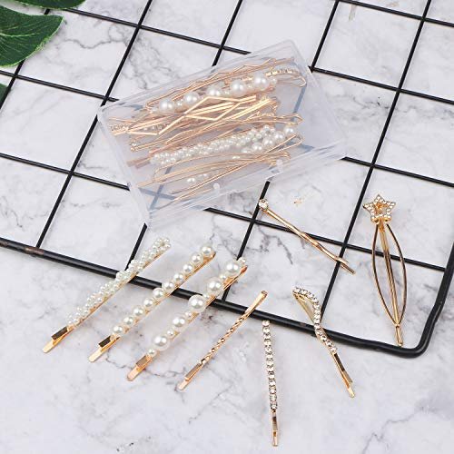 Folansy 20-Piece Elegant Hair Barrettes - Gold Metal Hair Clips with Pearls & Rhinestones for Weddings and Special Occasions - görsel 14