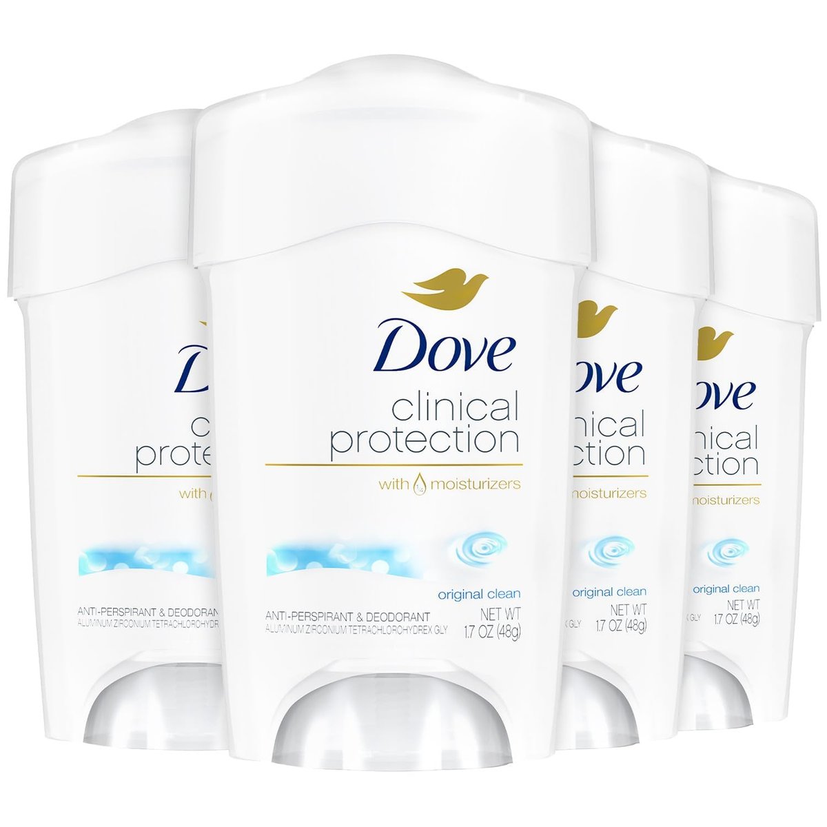 Dove Clinical Protection Antiperspirant Deodorant for Women, Original Clean, 1.7 oz (Pack of 4) - Prescription Strength Wetness Defense with ¼ Moisturizers Avelisse