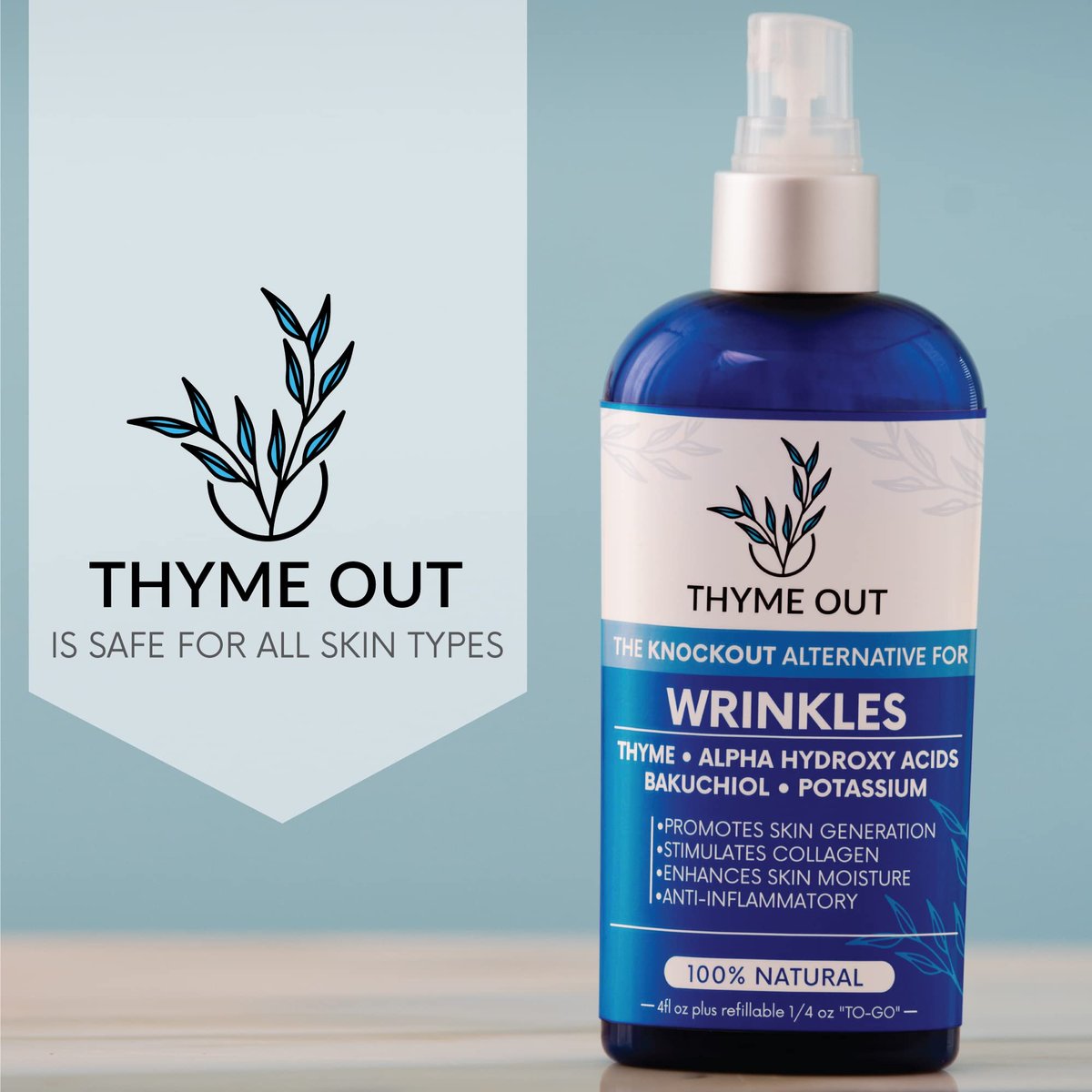 Thyme Out All Natural Anti-Wrinkle Face Mist Spray – Bakuchiol, AHA, Beta Carotene & Potassium – Fights Wrinkles, Fine Lines, Inflammation & Dryness, Boosts Collagen (4 oz) Avelisse