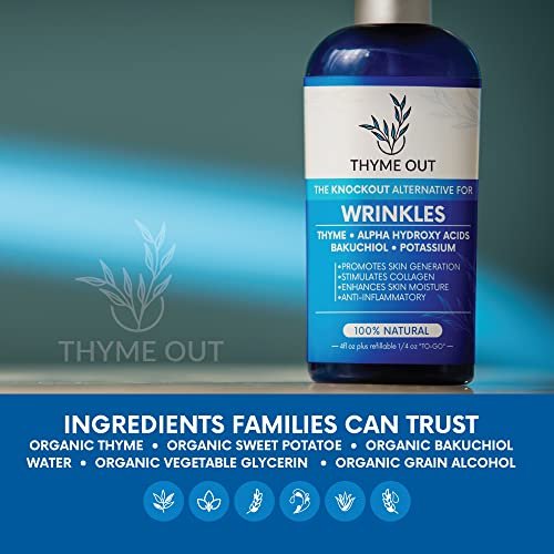 Thyme Out All Natural Anti-Wrinkle Face Mist Spray – Bakuchiol, AHA, Beta Carotene & Potassium – Fights Wrinkles, Fine Lines, Inflammation & Dryness, Boosts Collagen (4 oz) Avelisse